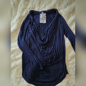 Young Fabulous & Broke Navy Blue Cowl Neck Blouse